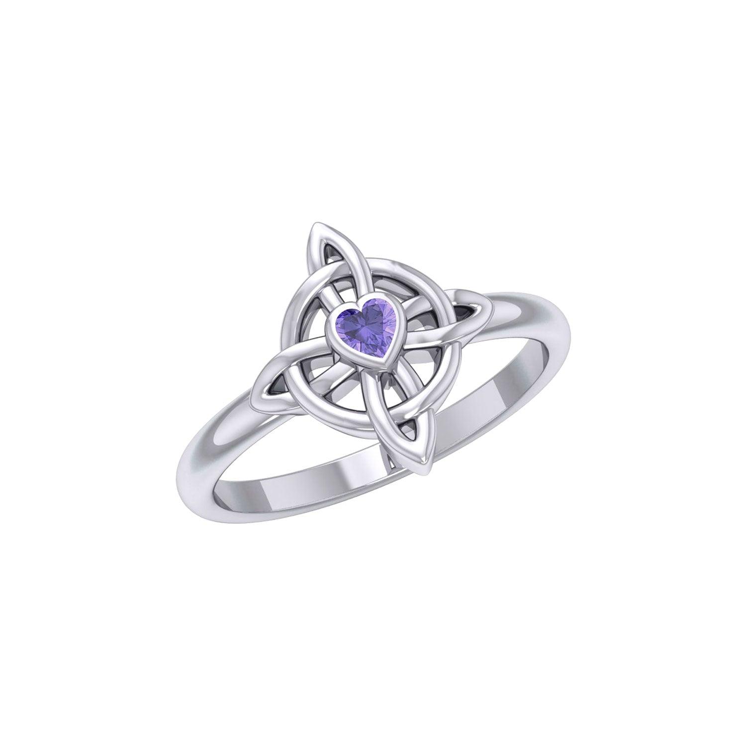 Celtic Four Point Knot Ring With Heart Gemstone TRI2307 - Jewelry