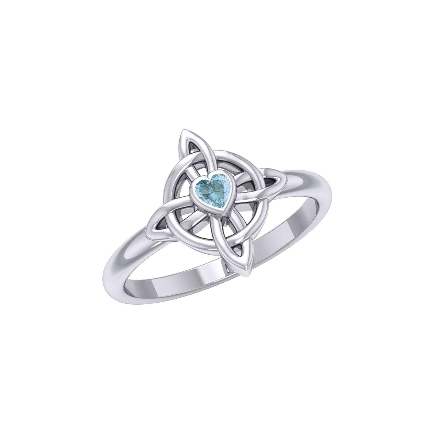 Celtic Four Point Knot Ring With Heart Gemstone TRI2307 - Jewelry