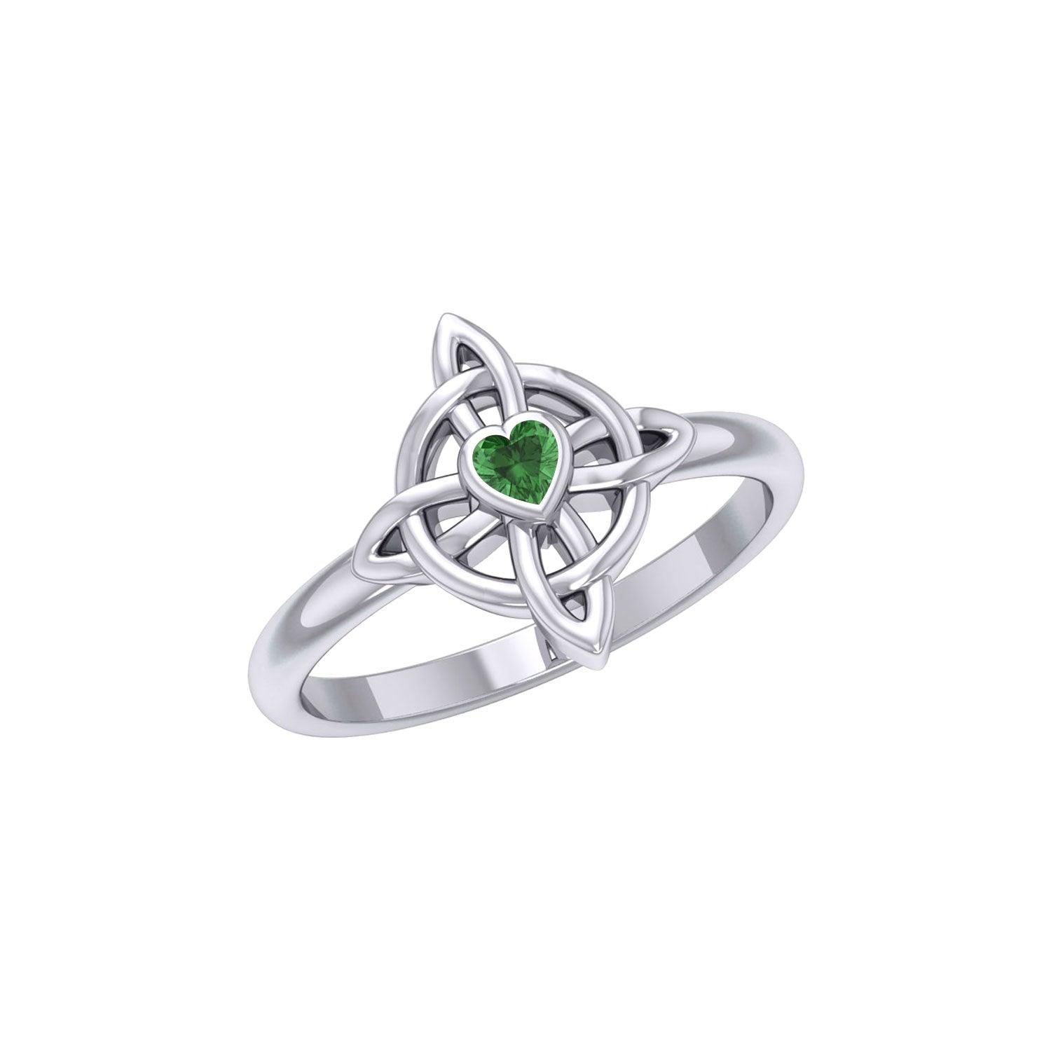 Celtic Four Point Knot Ring With Heart Gemstone TRI2307 - Jewelry