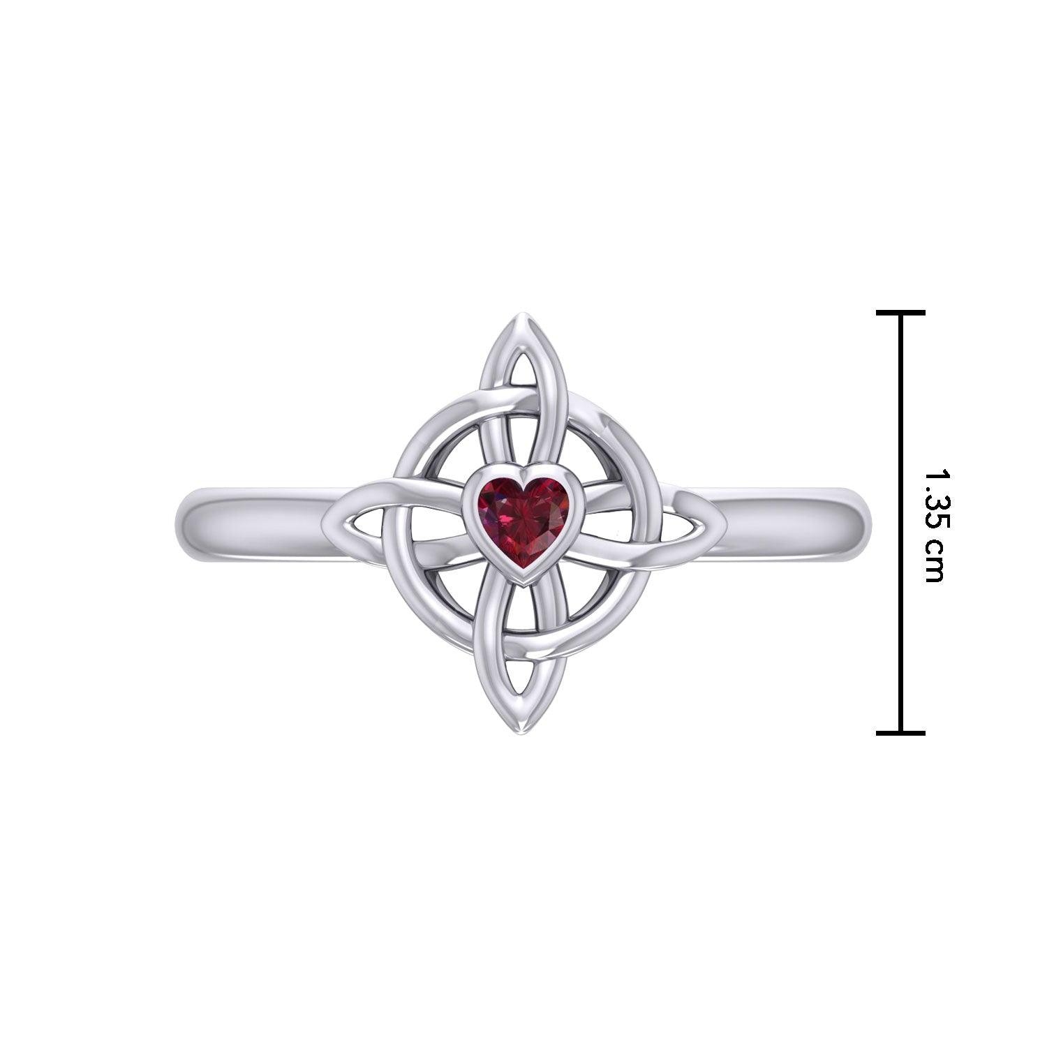 Celtic Four Point Knot Ring With Heart Gemstone TRI2307 - Jewelry
