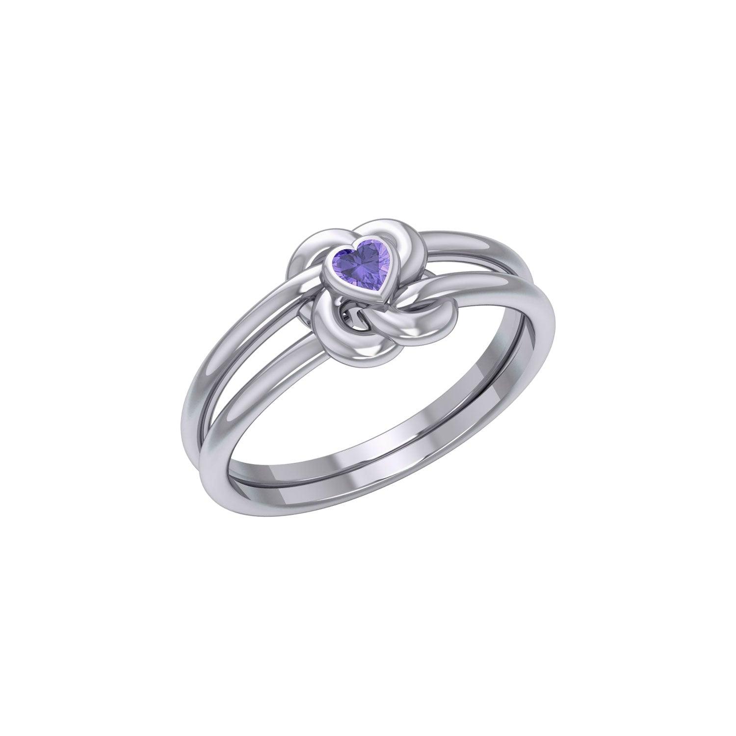 Celtic Knotwork Ring With Heart Gemstone TRI2308 - Jewelry