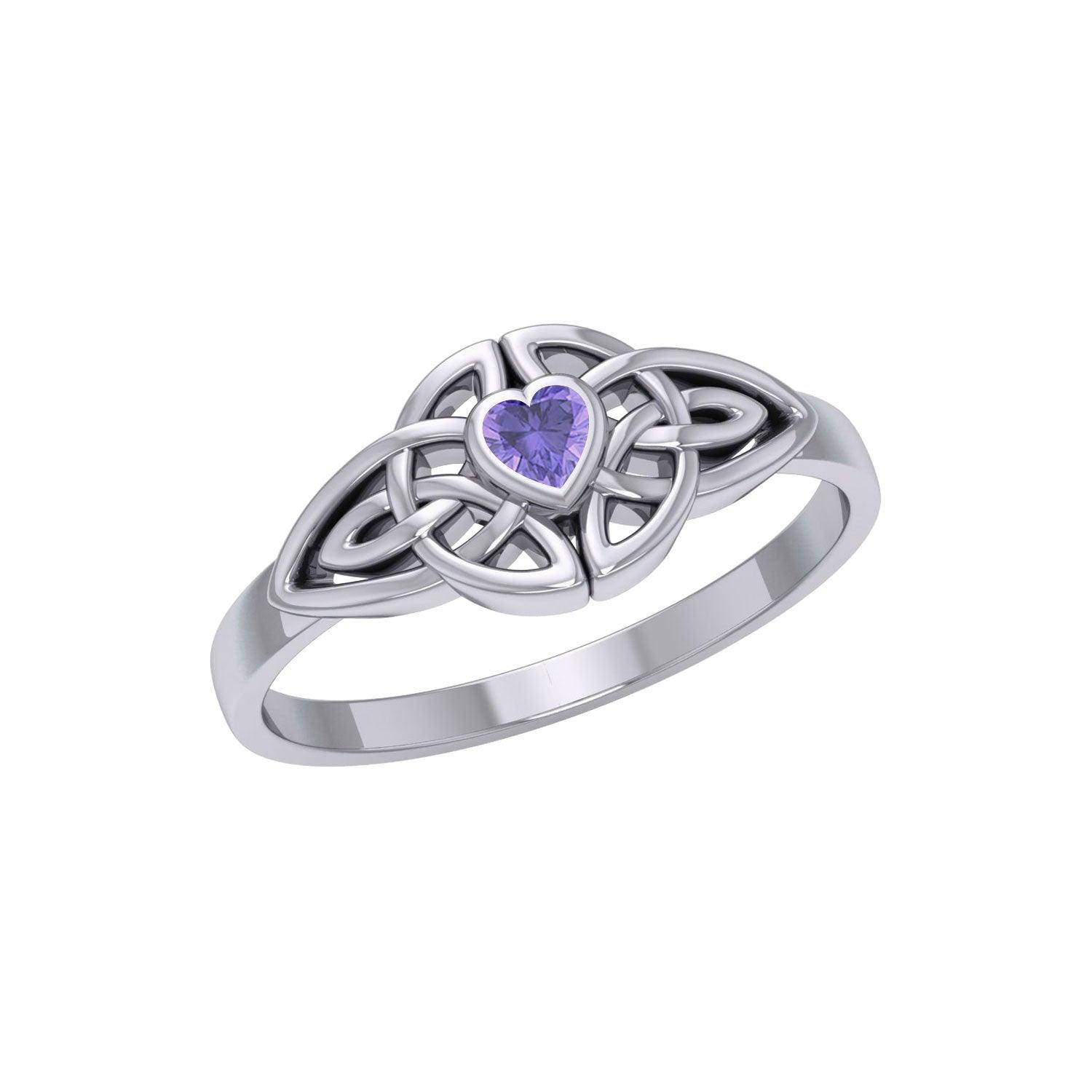 Celtic Knotwork Ring With Heart Gemstone TRI2310 - Jewelry