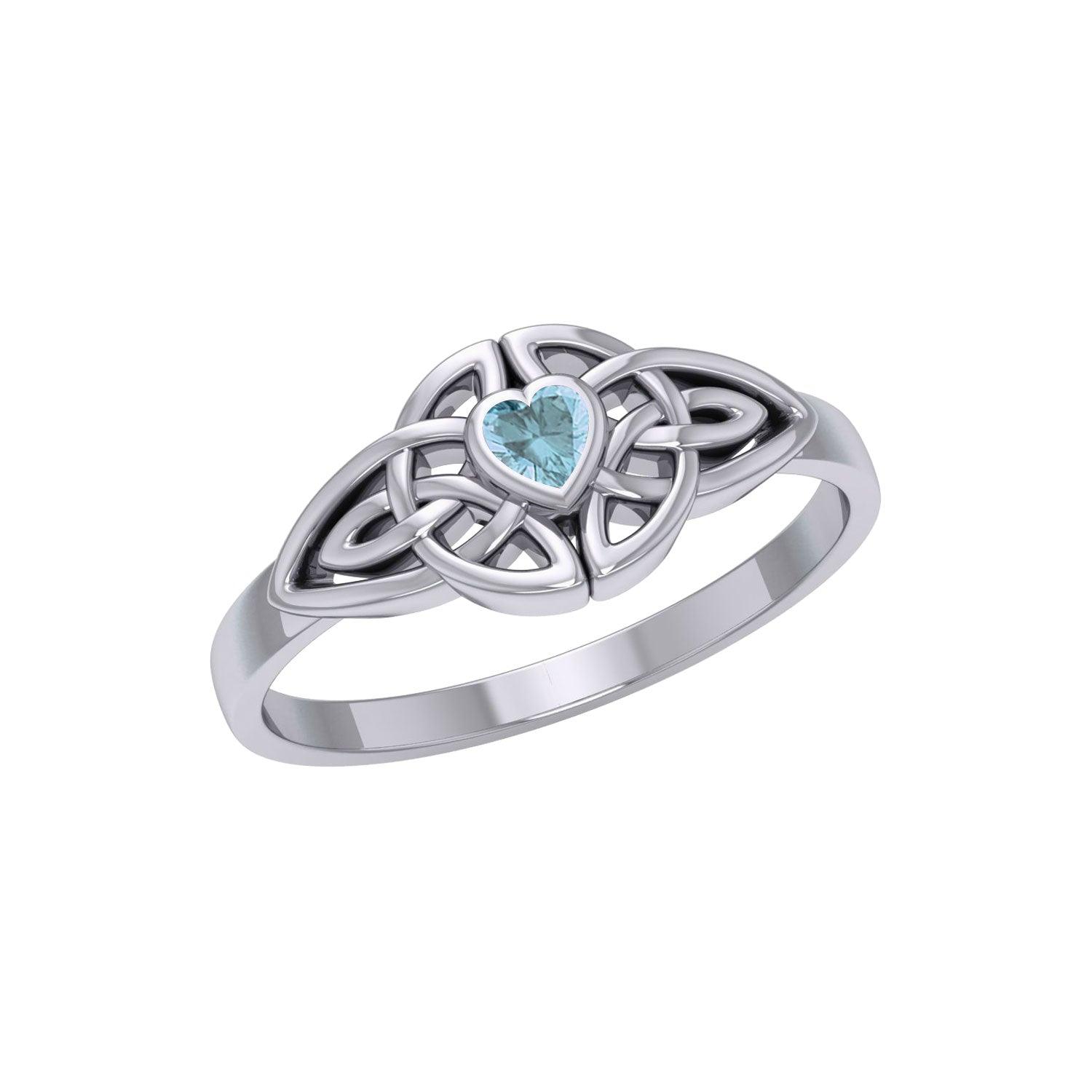 Celtic Knotwork Ring With Heart Gemstone TRI2310 - Jewelry