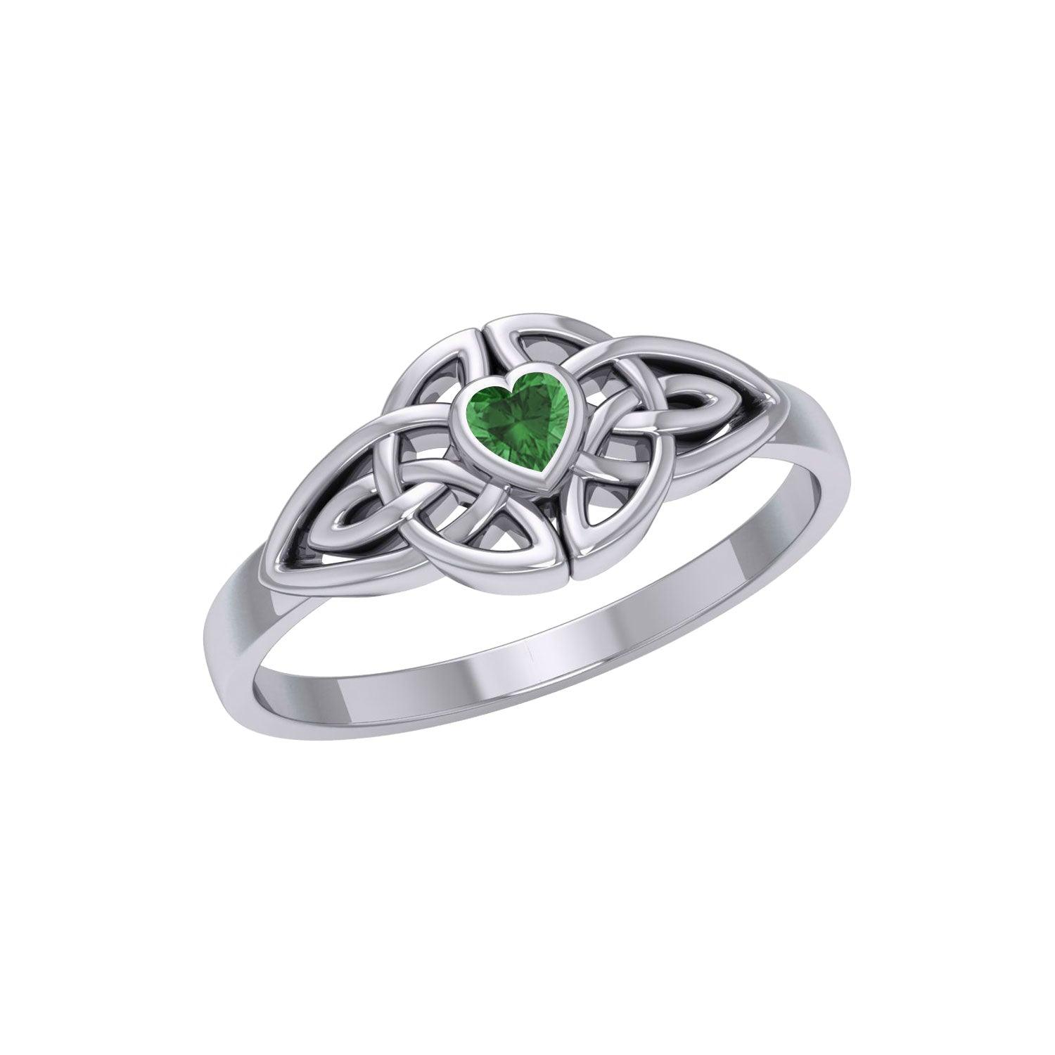 Celtic Knotwork Ring With Heart Gemstone TRI2310 - Jewelry