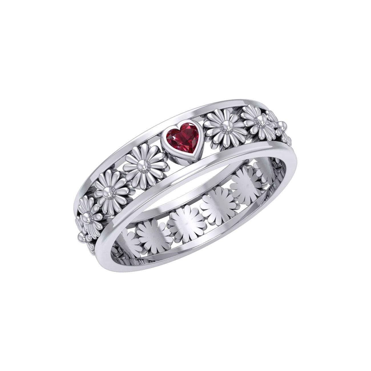 Flower Band Ring With Heart Gemstone TRI2311 - Jewelry