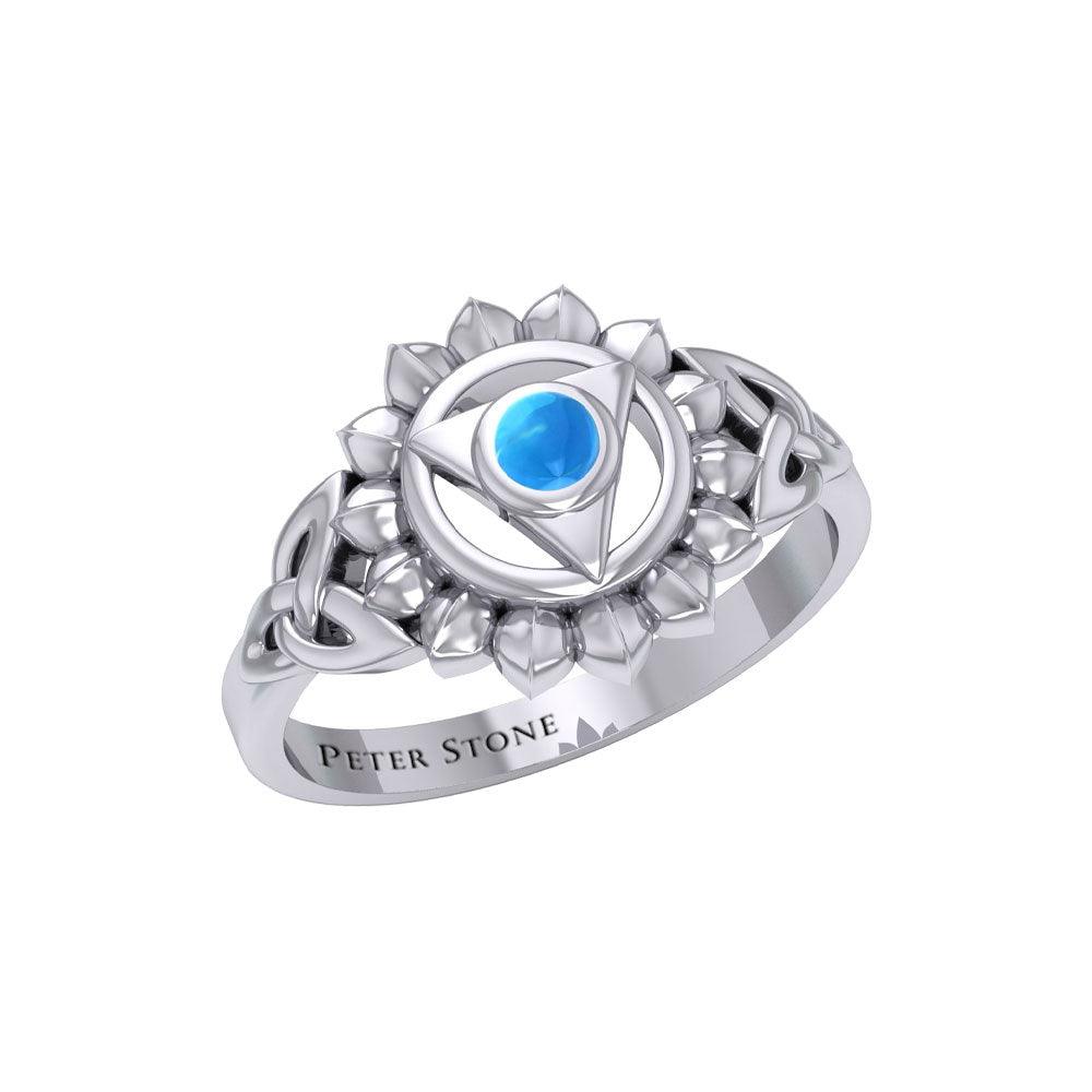 Vishuddha Throat Chakra with Celtic Designs Sterling Silver Ring TRI2339 - Jewelry