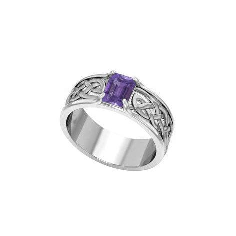 Celtic Knotwork Silver Wedding Ring with Gemstone TRI2361 - Jewelry