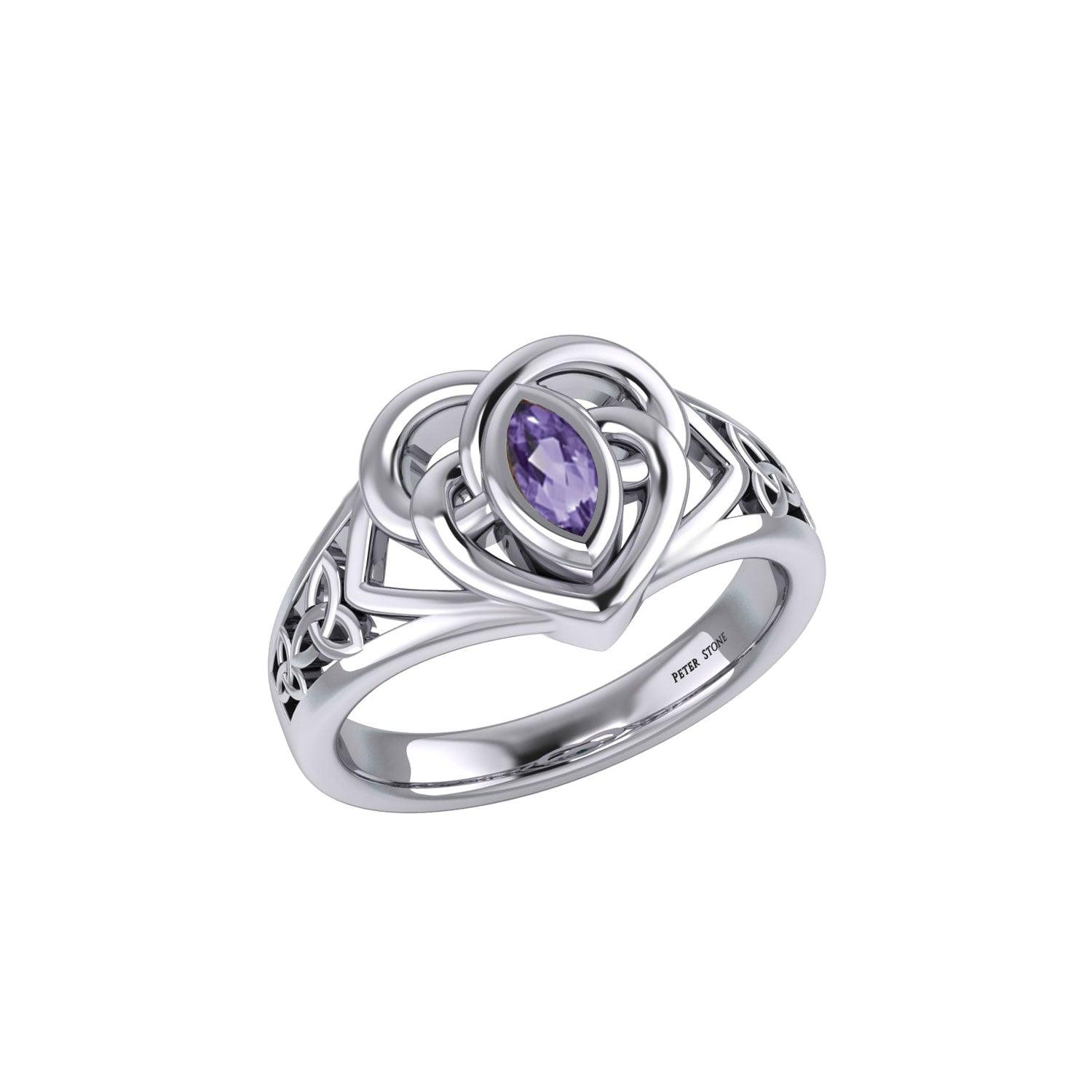Celtic Knotwork Heart Ring With Gemstone TRI2380 - Jewelry