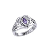 Celtic Knotwork Heart Ring With Gemstone TRI2380 - Jewelry