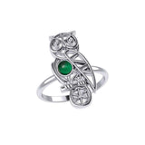 Silver Flower of Life Owl Ring With Gemstone TRI2407 - Jewelry