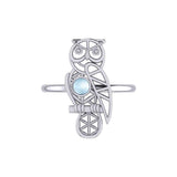Silver Flower of Life Owl Ring With Gemstone TRI2407 - Jewelry