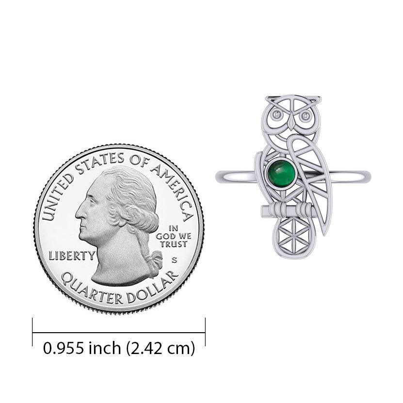 Silver Flower of Life Owl Ring With Gemstone TRI2407 - Jewelry