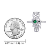 Silver Flower of Life Owl Ring With Gemstone TRI2407 - Jewelry
