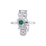 Silver Flower of Life Owl Ring With Gemstone TRI2407 - Jewelry