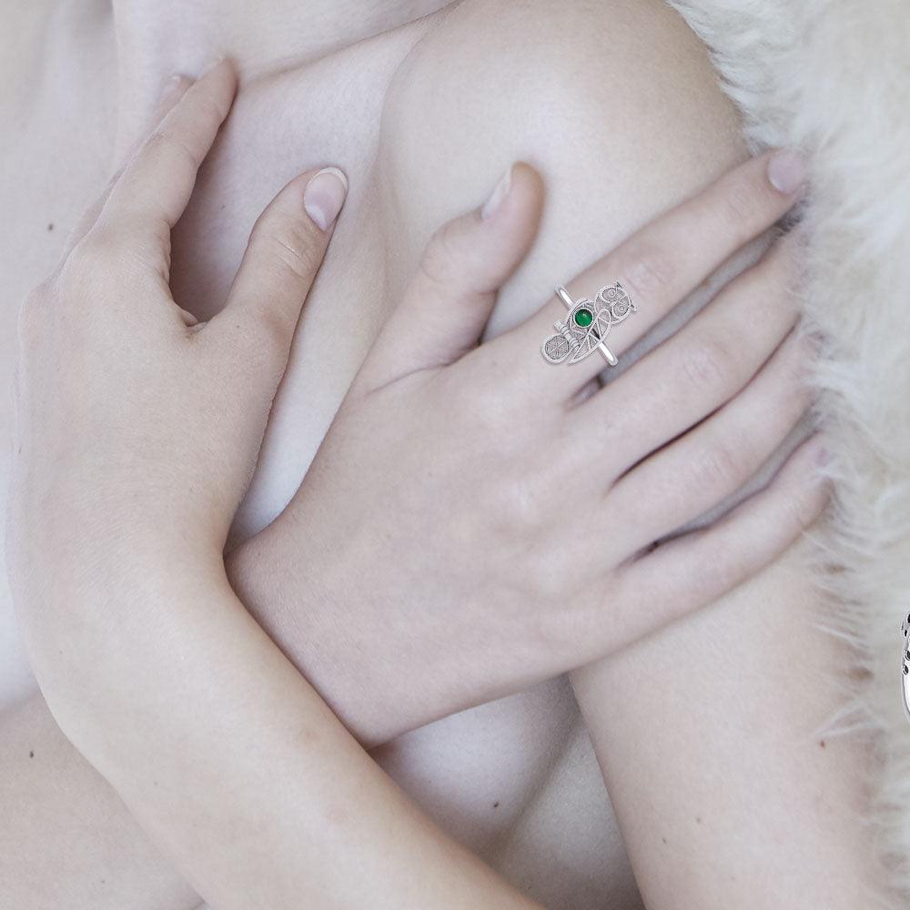 Silver Flower of Life Owl Ring With Gemstone TRI2407 - Jewelry