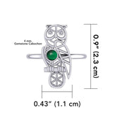 Silver Flower of Life Owl Ring With Gemstone TRI2407 - Jewelry
