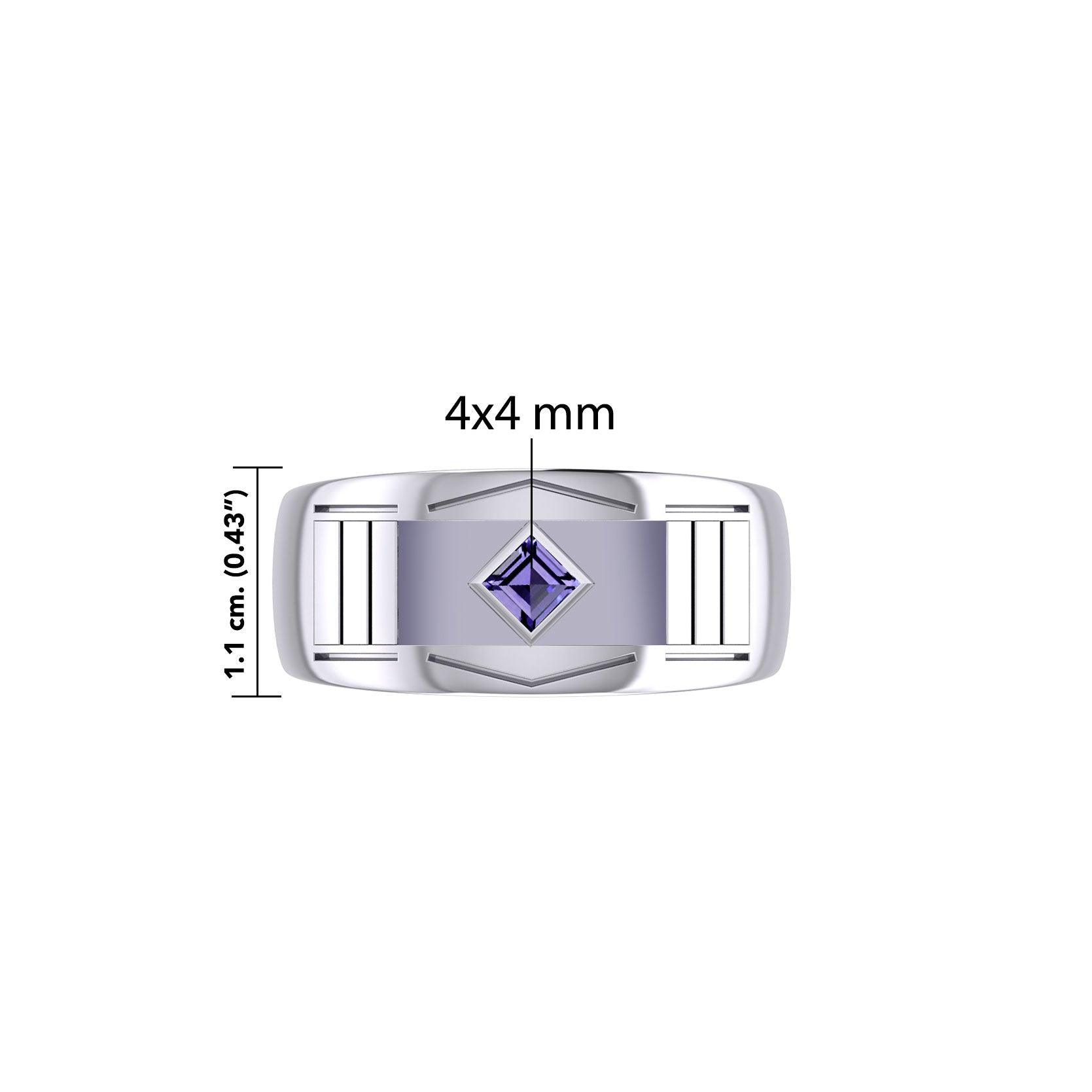 The Modern Silver Band Ring with Square Gemstone NA Symbol TRI2437-ENGRAVE - Jewelry