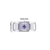 The Modern Silver Band Ring with Square Gemstone NA Symbol TRI2437-ENGRAVE - Jewelry