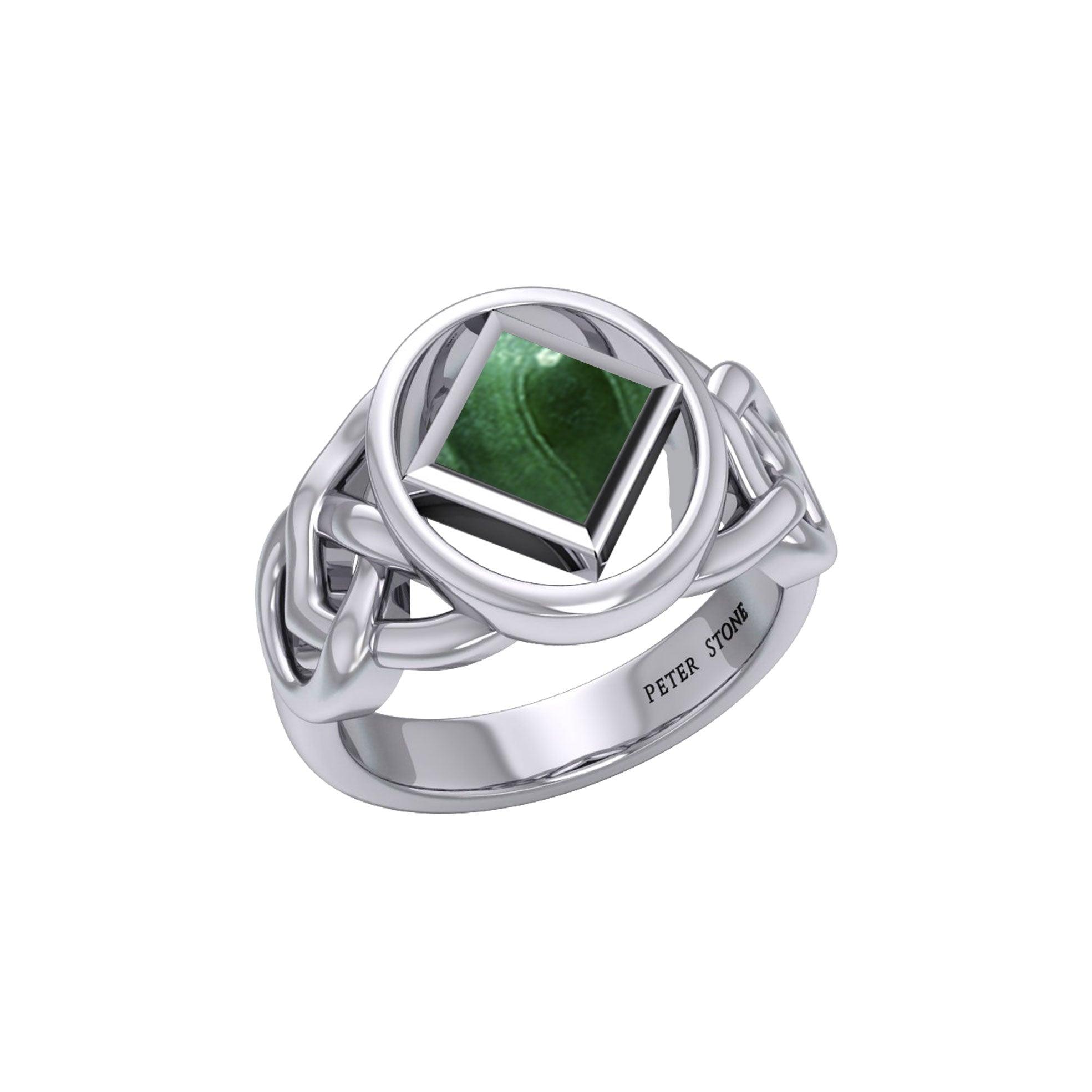 The Large Celtic Silver Ring with the NA Recovery Symbol Inlay Stone TRI2439 - Jewelry