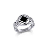 The Small Celtic Silver Ring with the NA Recovery Symbol Inlay Stone TRI2440 - Jewelry
