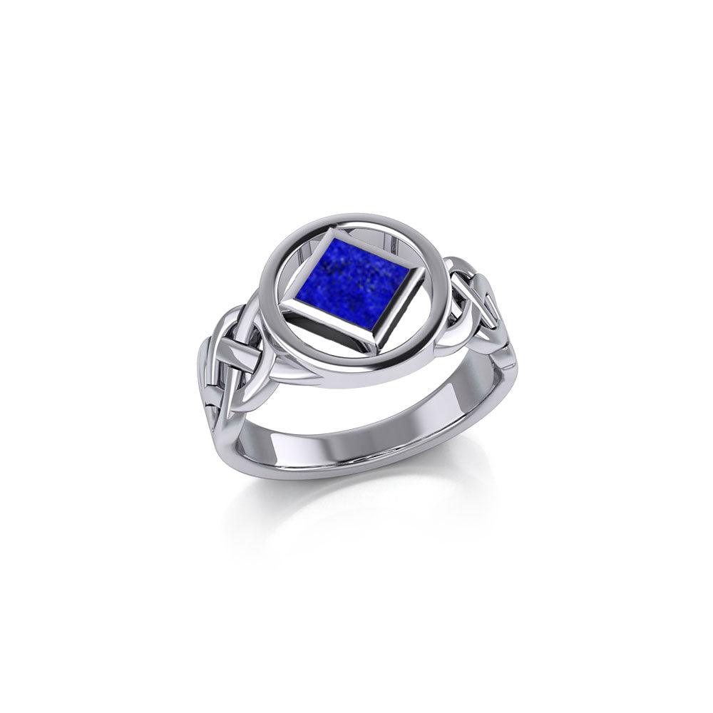 The Small Celtic Silver Ring with the NA Recovery Symbol Inlay Stone TRI2440 - Jewelry