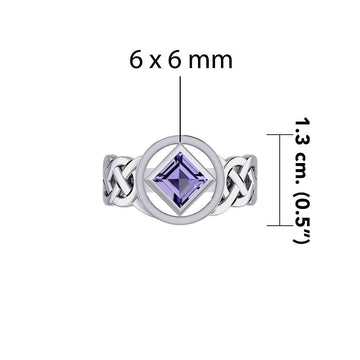 The Small Celtic Silver Ring with the NA Recovery Symbol Inlay Stone TRI2440 - Jewelry