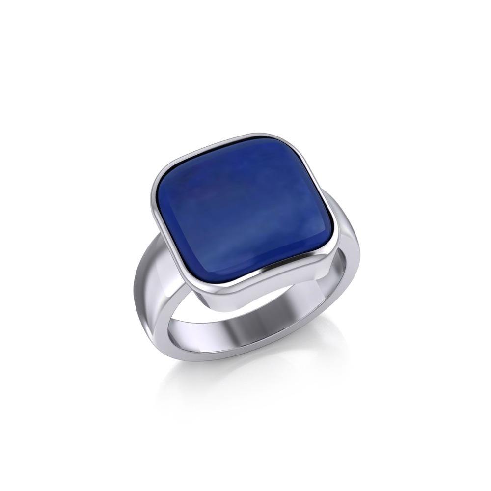 Modern Square Inlaid Silver Ring TRI530 - Jewelry