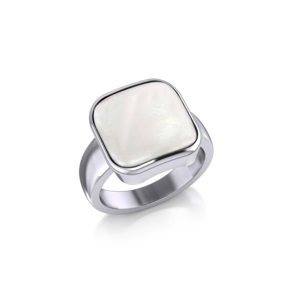 Modern Square Inlaid Silver Ring TRI530 - Jewelry