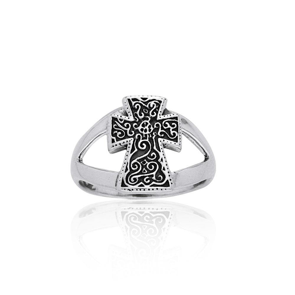 Spiral Cross Silver Ring TRI814 - Jewelry