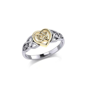 Celtic Knotwork Heart Silver and Gold Ring TRV1766 - Jewelry