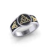 Triquetra Silver and Gold Accent Ring with Black Oxidize TRV3811 - Jewelry