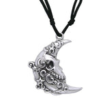 Silver Crescent Moon Skull Pendant and Cord Set TSE427