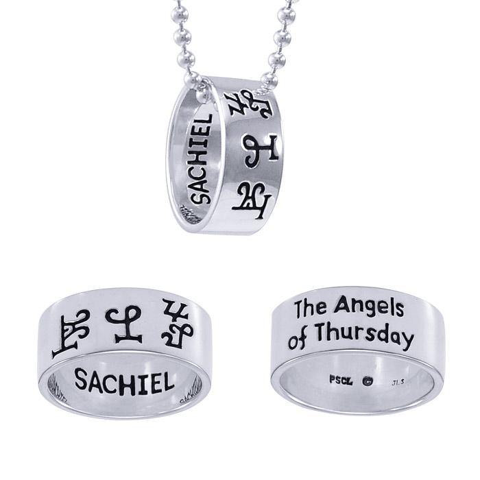 Sigil of the Archangel Sachiel Ring with Chain TSE674 - Jewelry