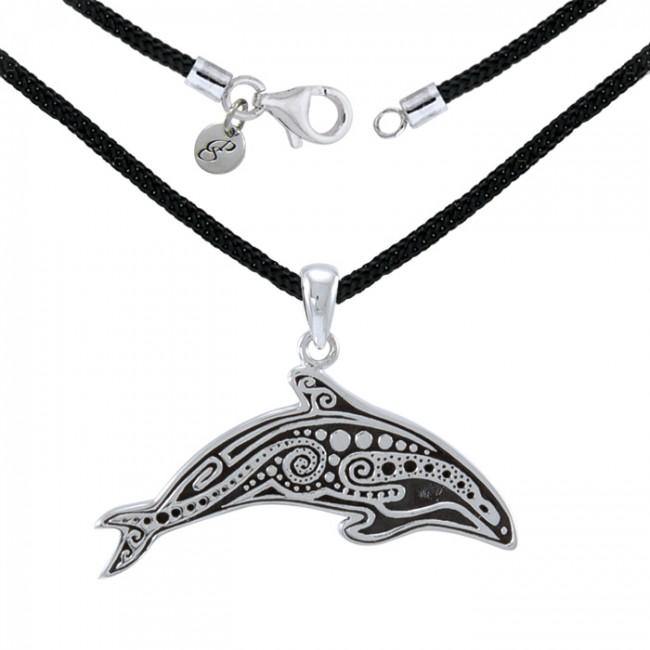 Aboriginal Orca Whale Silver Necklace Set TSE694 - Jewelry