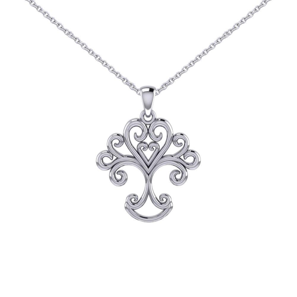 Silver Modern Tree of Life Pendant and Chain Set TSE739 - Jewelry