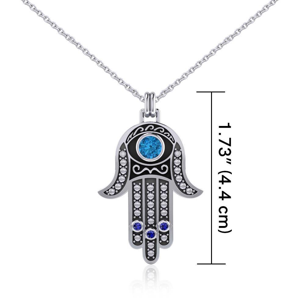 Silver Hamsa with Gemstone Pendant and Chain Set TSE742 - Jewelry