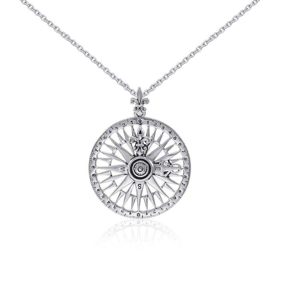 Silver Compass Rose Pendant and Chain Set TSE745 - Jewelry