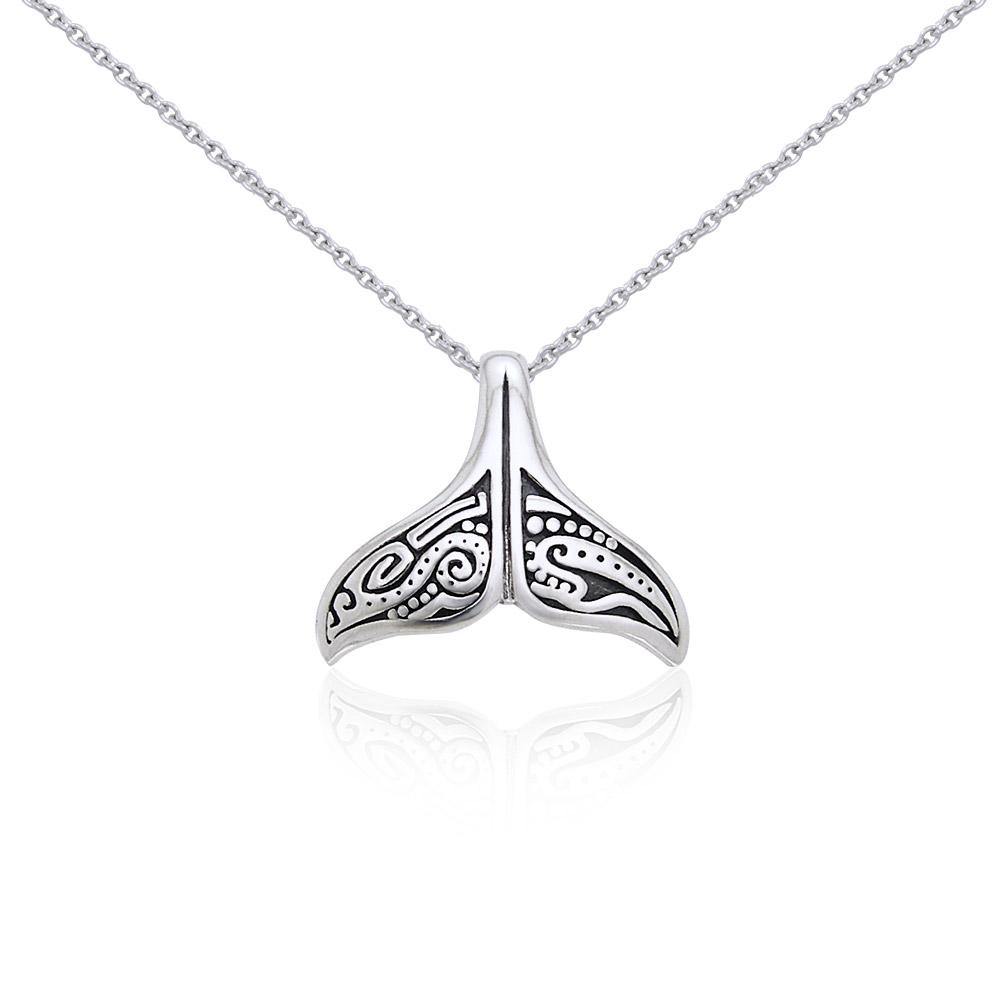 Silver Aboriginal Whale Tail Pendant and Chain Set TSE747 - Jewelry