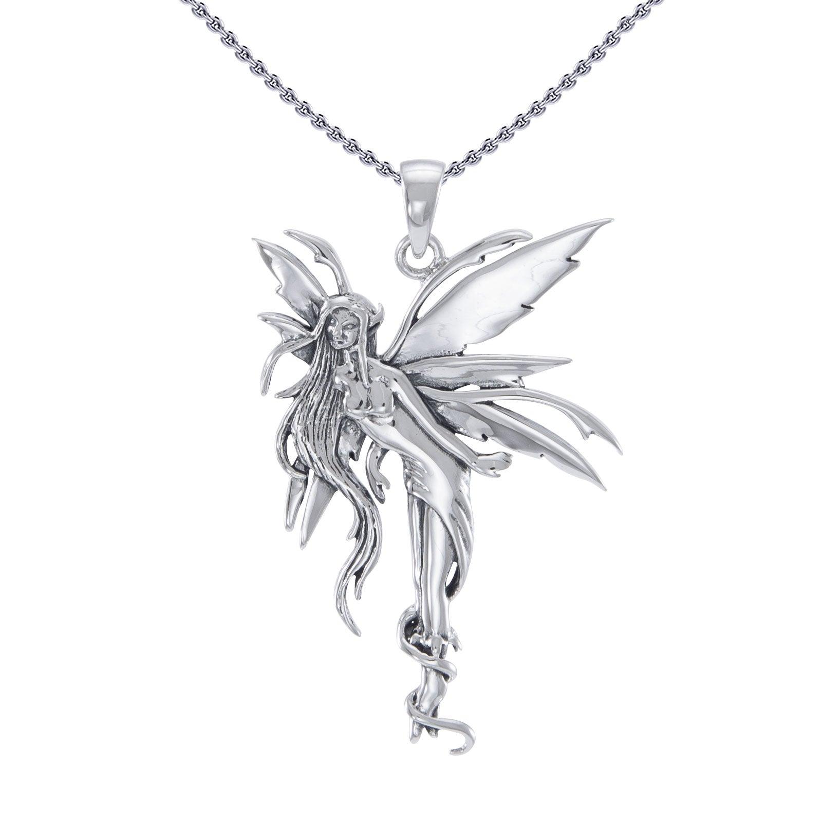 Amy Brown Firefly Fairy Silver Pendant with Chain Set TSE749 - Jewelry