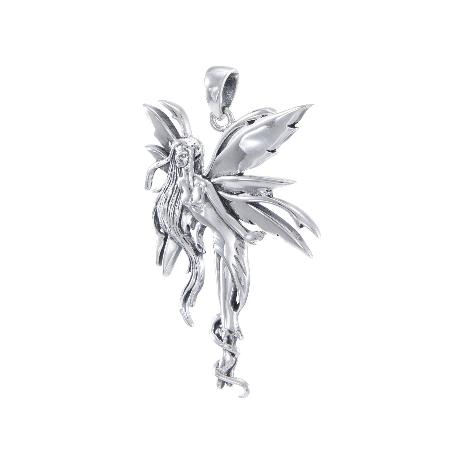 Amy Brown Firefly Fairy Silver Pendant with Chain Set TSE749 - Jewelry