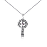 Large Silver Celtic Cross Gemstone Pendant and Chain Set TSE752 - Jewelry