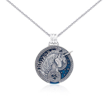 Silver Celtic Unicorn Pendant with Enamel and Chain Set by Courtney Davis TSE769 - Jewelry