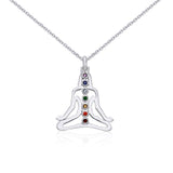 Silver Meditation Silhouette Chakra Gemstone Pendant and Chain Set TSE776