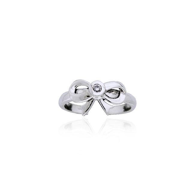 Tied Ribbon Sterling Silver With Gemstone Ring TTR063 - Jewelry