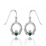Irish Claddagh with Malachite Inlay Sterling Silver Earrings WE142 - Jewelry