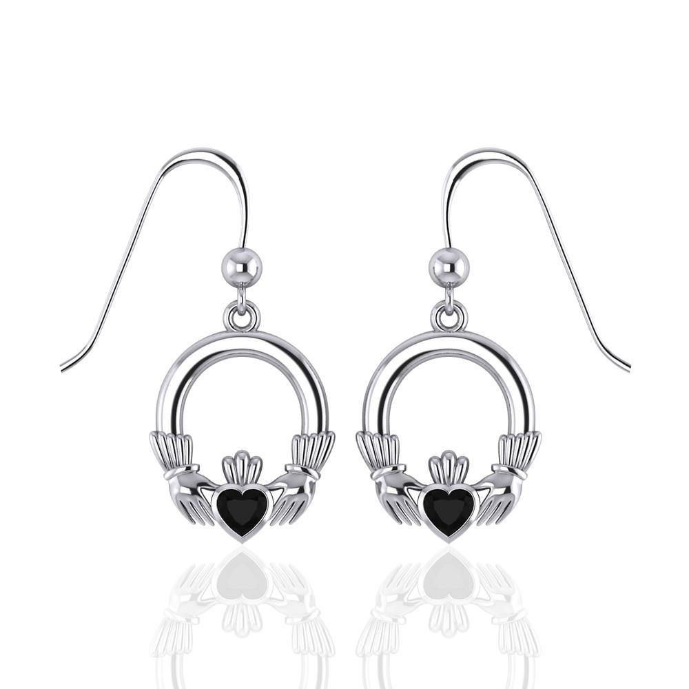 Irish Claddagh with Malachite Inlay Sterling Silver Earrings WE142 - Jewelry