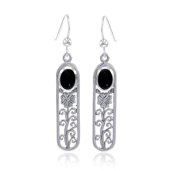 Silver Flower and Gem Earrings WE222 - Jewelry