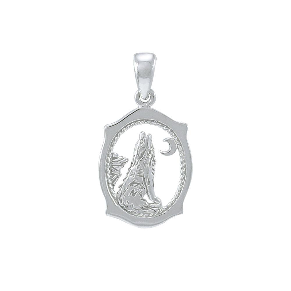 Howling Wolf 14K White Gold Pendant WPD3094 - Jewelry