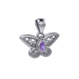 Life's colorful transformation ~ 14K White Gold Jewelry Butterfly Pendant with Gemstone WPD3685 - Jewelry
