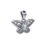 Life's colorful transformation ~ 14K White Gold Jewelry Butterfly Pendant with Gemstone WPD3685 - Jewelry